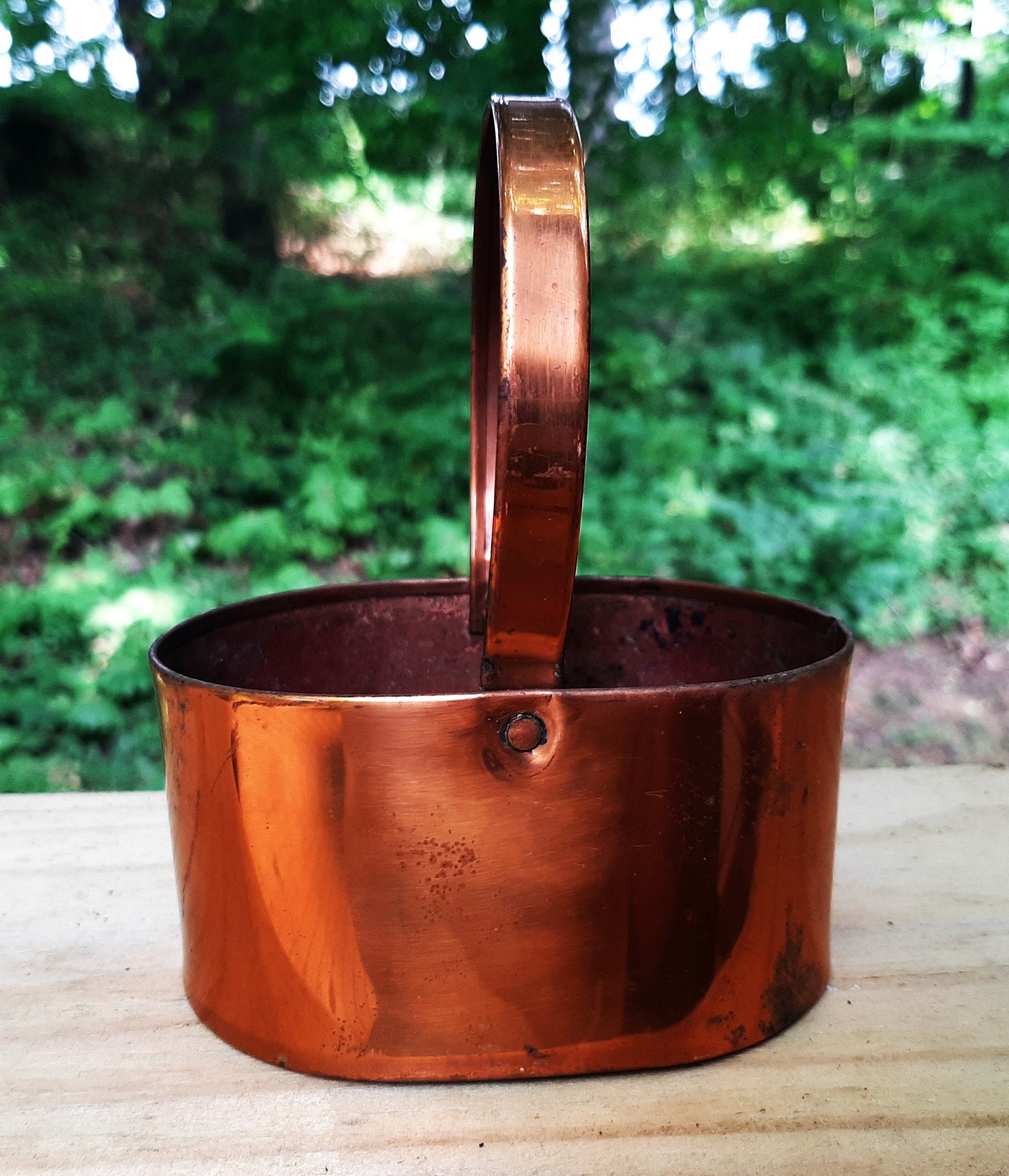 Vintage Small Brass Copper Basket With Brass Rose Center, Soldered