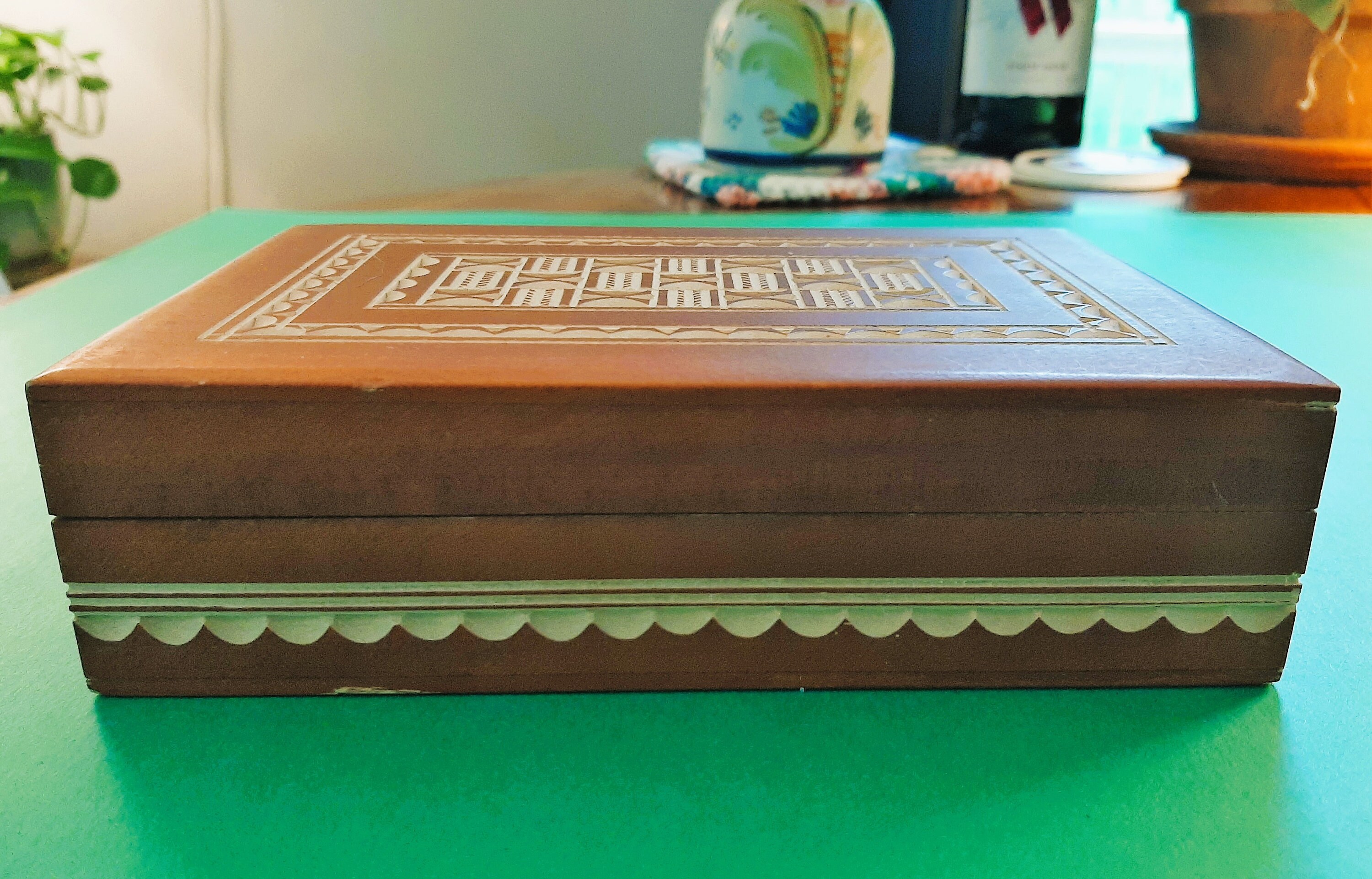 Polish Hand Carved Hinged Wooden Box. Vintage Handcrafted Polish Wooden Decorative Box, Large