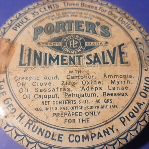 Antique Porter's Liniment Salve Tin: 1916 Geo H. Rundle Co. - Etsy