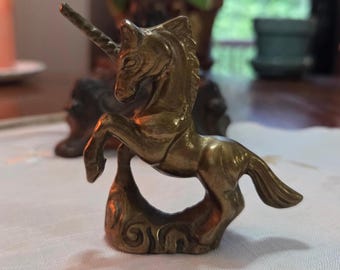 Vintage Solid Brass Unicorn Paperweight:  Small Mystical Creature Collectible