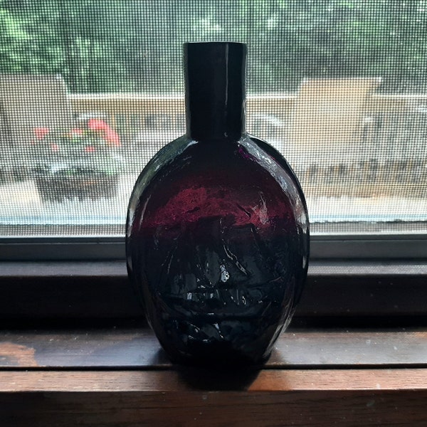 Antique Albany Glass Works Amethyst George Washington Clipper Pint Bottle Early 19th Century Hand Blown Purple Bottle with Pontil Mark