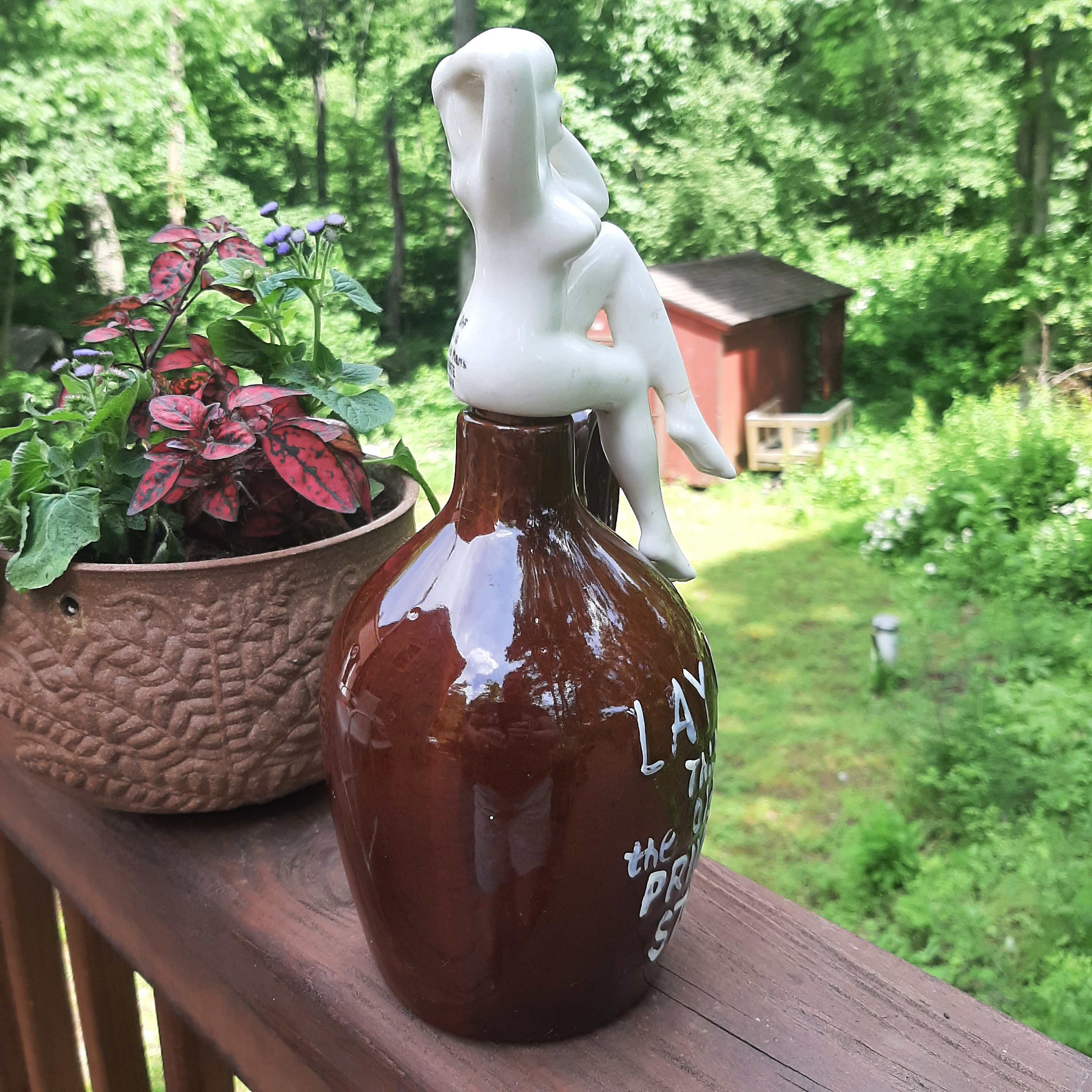 1950's Brown Whiskey Jug Old Man's Private Stuff W Nude Woman