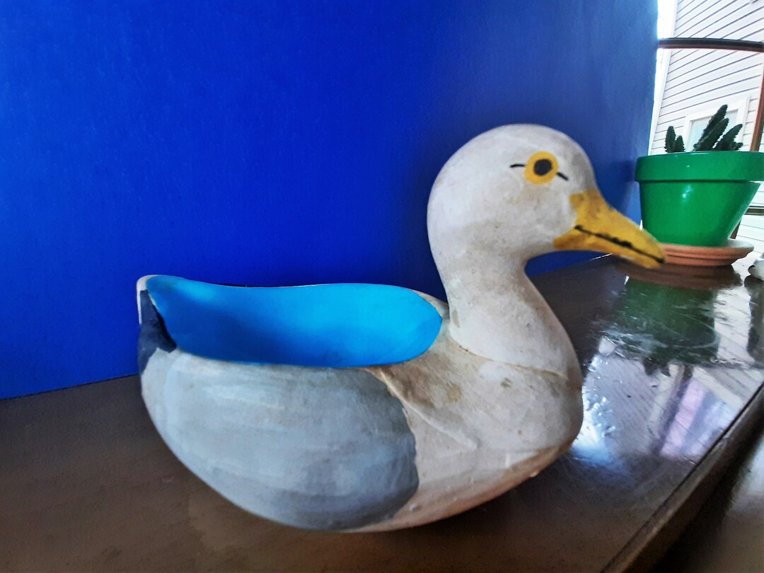 Vintage Ceramic Duck Ashtray With Bright Blue Interior, Retro Duck or