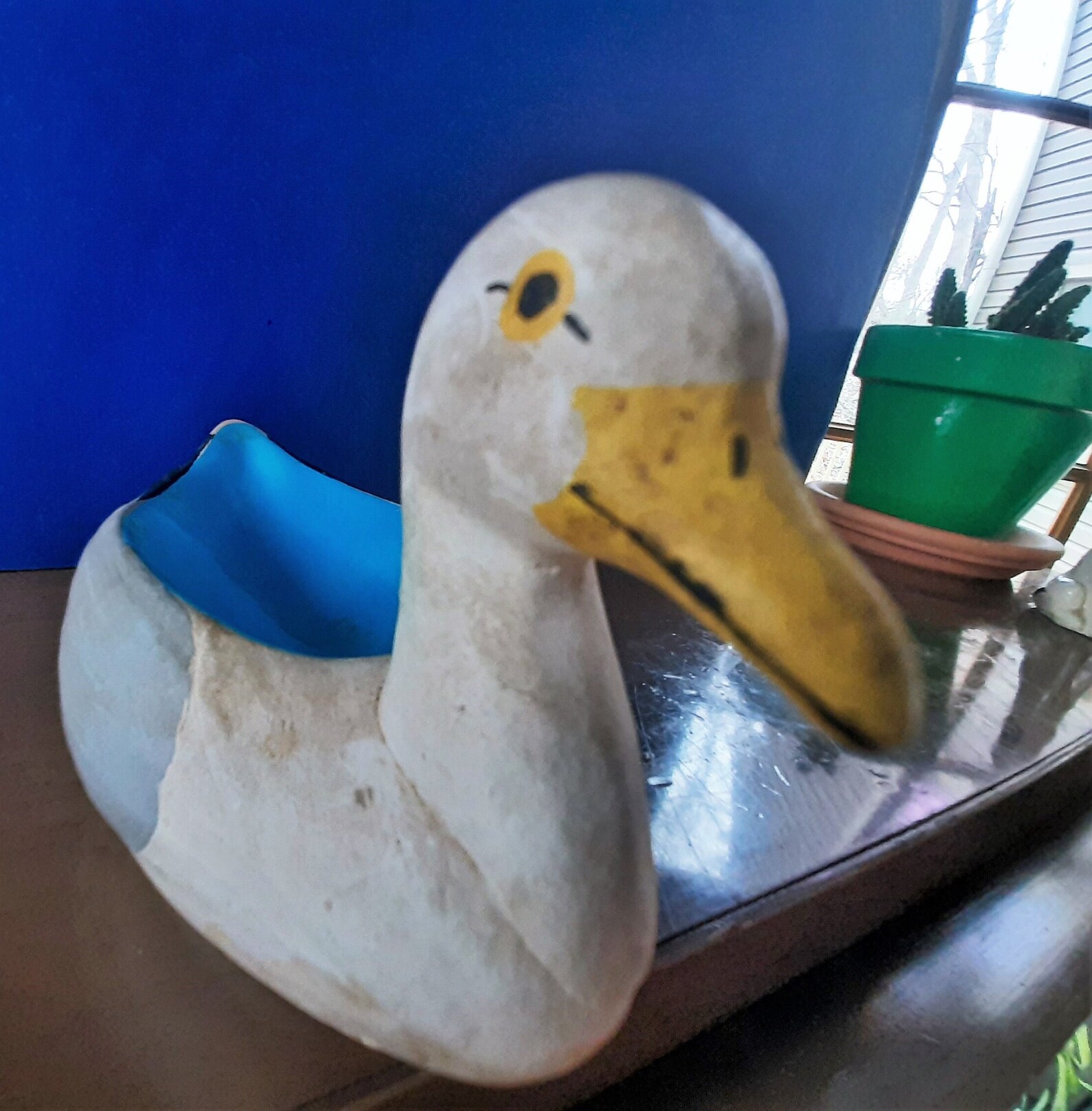 Vintage Ceramic Duck Ashtray With Bright Blue Interior, Retro Duck or