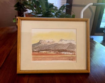 Prunieres Hautes-Alps Mountains France Framed Tabletop Watercolor Bernard Laroche '95:  Vintage French Art