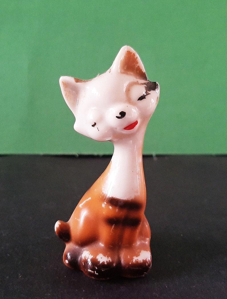 Vintage Cat Figurines Includes Miniature Cat W Bowtie, Ceramic Siamese