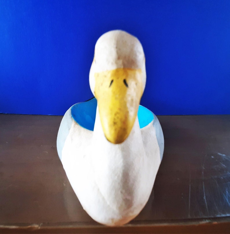 Vintage Ceramic Duck Ashtray With Bright Blue Interior, Retro Duck or