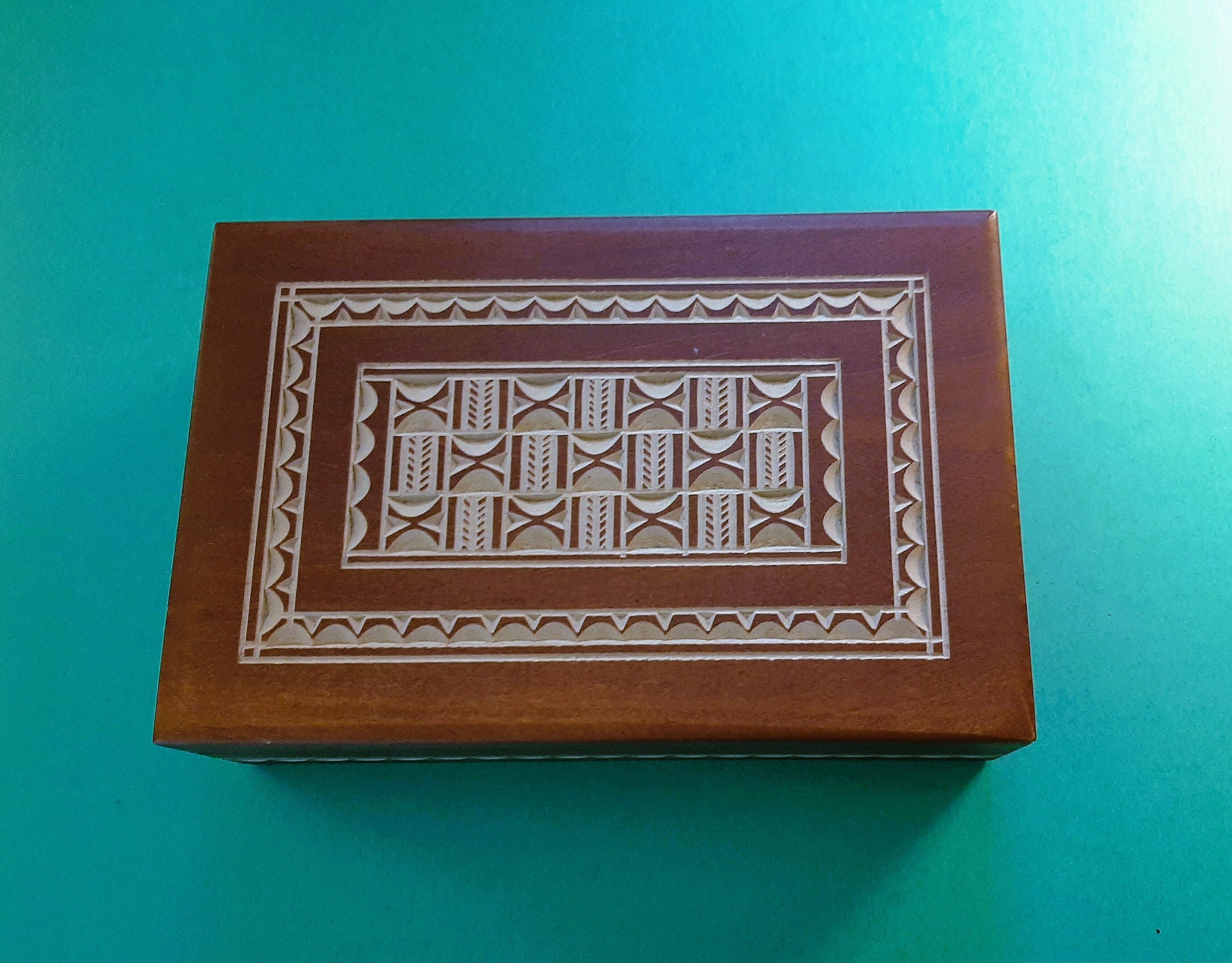 Polish Hand Carved Hinged Wooden Box. Vintage Handcrafted Polish Wooden Decorative Box, Large