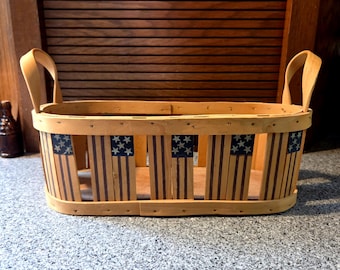 Colección Vintage Boyds Bears Cesta Eleanore's Baskets Cesta rectangular de madera con listones de estilo americano: Decoración para picnic del 4 de julio