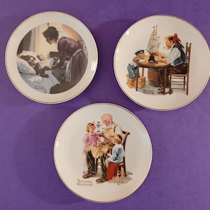 Vintage Norman Rockwell Decorative Plates, Mother&#39;s Love, For a Good Boy, The Toymaker, Norman Rockwell Museum Plates Made in Japan
