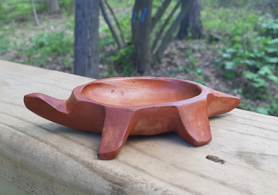 Primitive Carved Wooden Turtle Ring Dish Trinket Dish, Turtle Jewelry Holder, Rustic Nightstand