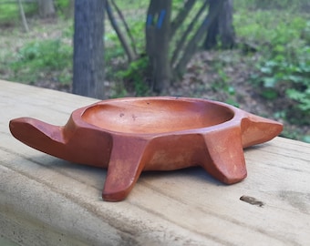 Primitive Carved Wooden Turtle Ring Dish Trinket Dish, Turtle Jewelry Holder, Rustic Nightstand Turtle Dish