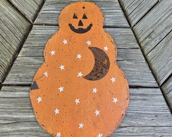 Vintage Halloween Pumpkin Slate Wall Hanging: Rustic Jack O' Lantern Decor