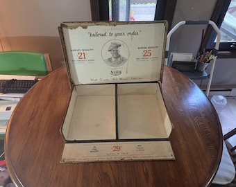 1938 Scotch Woolen Mill Suit Counter Display Heavy Cardboard:  Antique Salesmen Fabric Samples Box