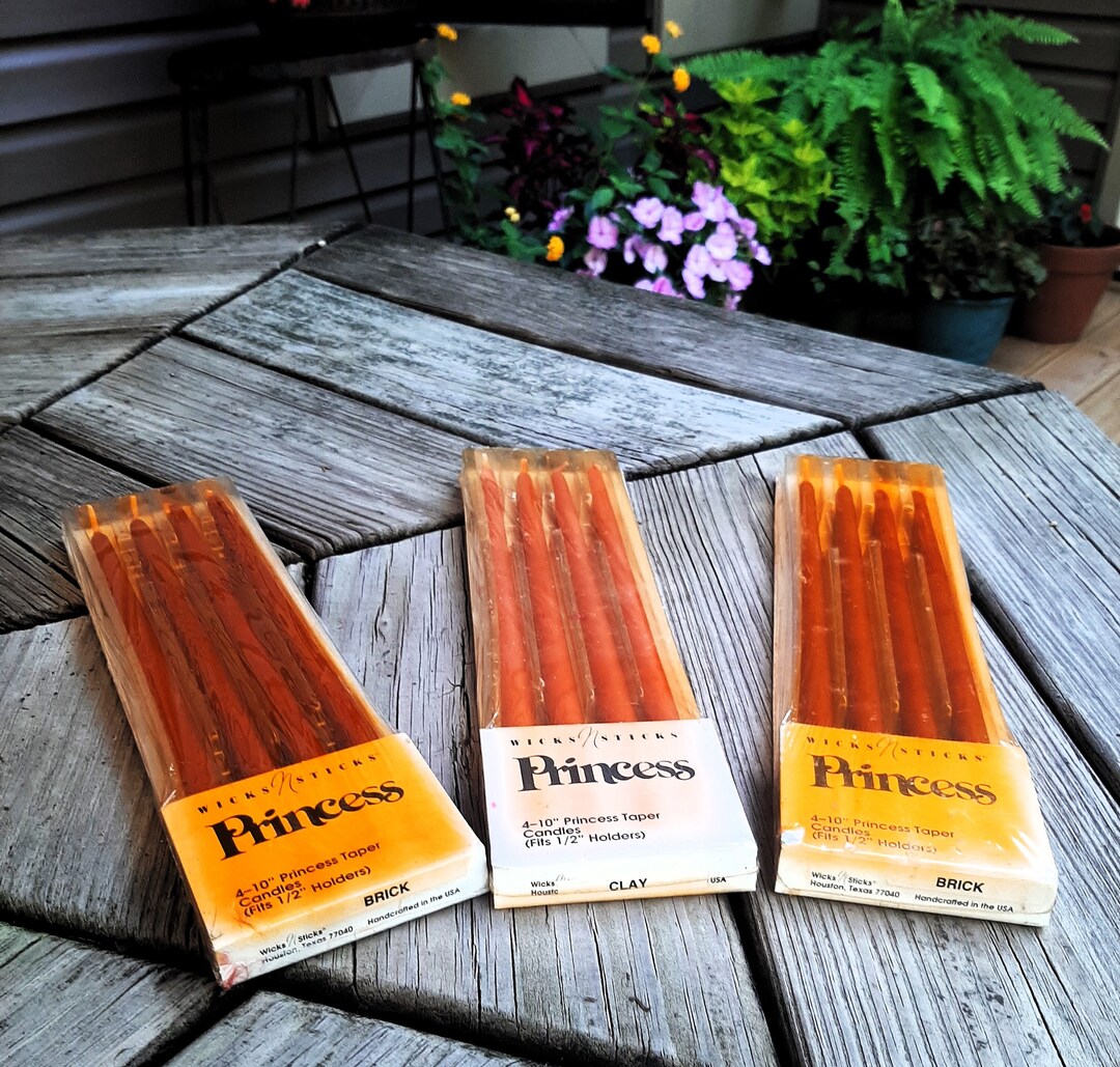 Vintage Wicks N Sticks Princess 10 Taper Candles 3 Boxes of 4, Brick and Clay Colors, Orange