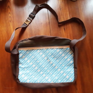 Vintage Pan Am Messenger Bag Brown and Blue Used for Pioneer Women of Israel, Buckled Vintage Pan Am Flight Bag, Jewish Women Memorabilia