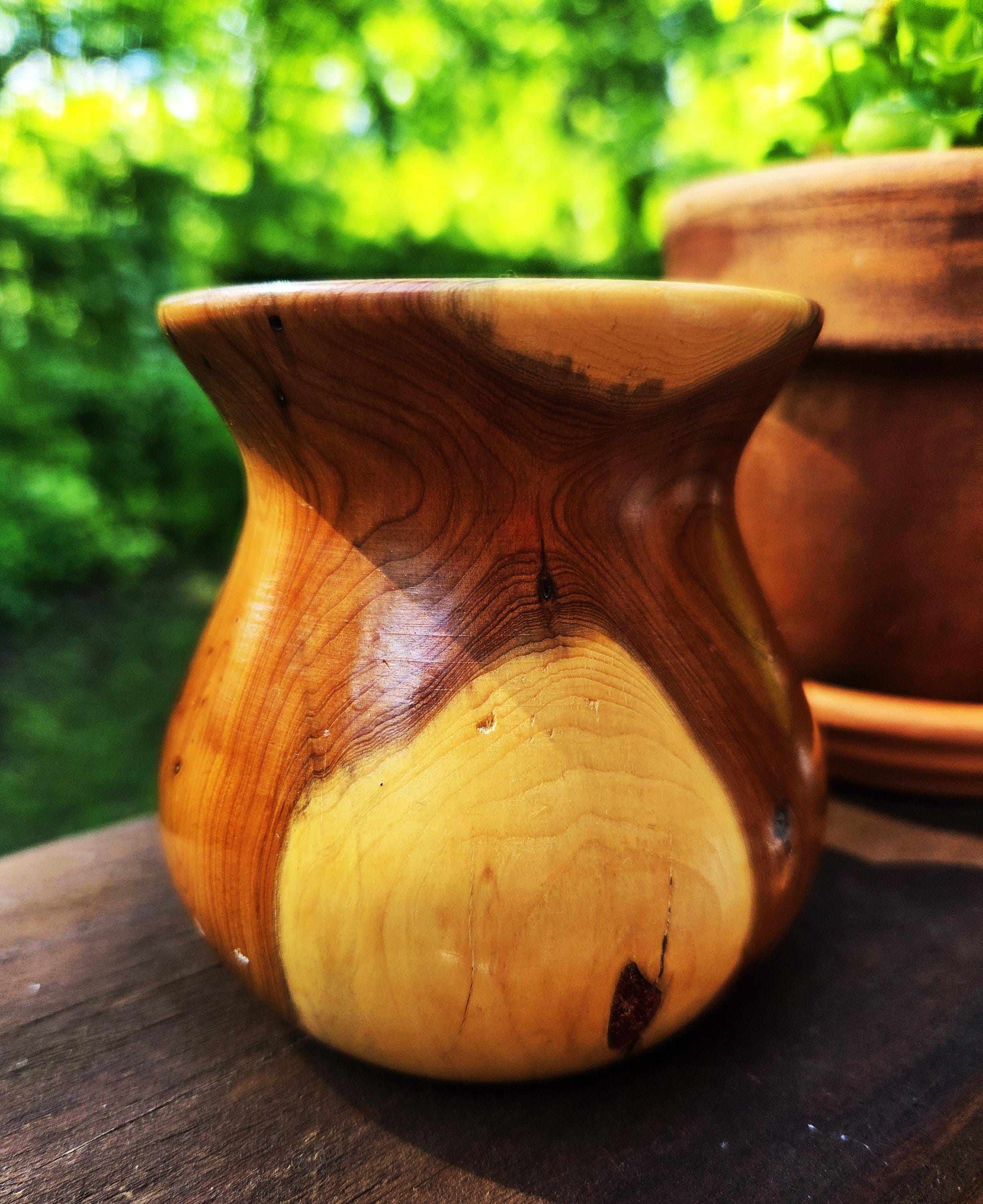 Sugar Maple Wood Hand Turned Bud Vase Signed by Artist, Hand Made Maple Burled Wood Small Vessel, Earth Toned Decor, Natural Wood Vase Boho