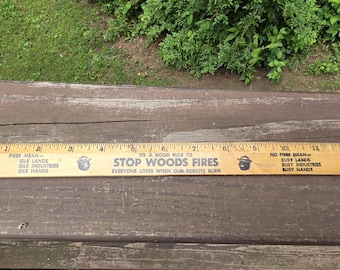 Vintage Wooden Smokey the Bear 12" Ruler PA Bureau of Forestry:  Collectible Advertising Stop Woods Fires Ruler