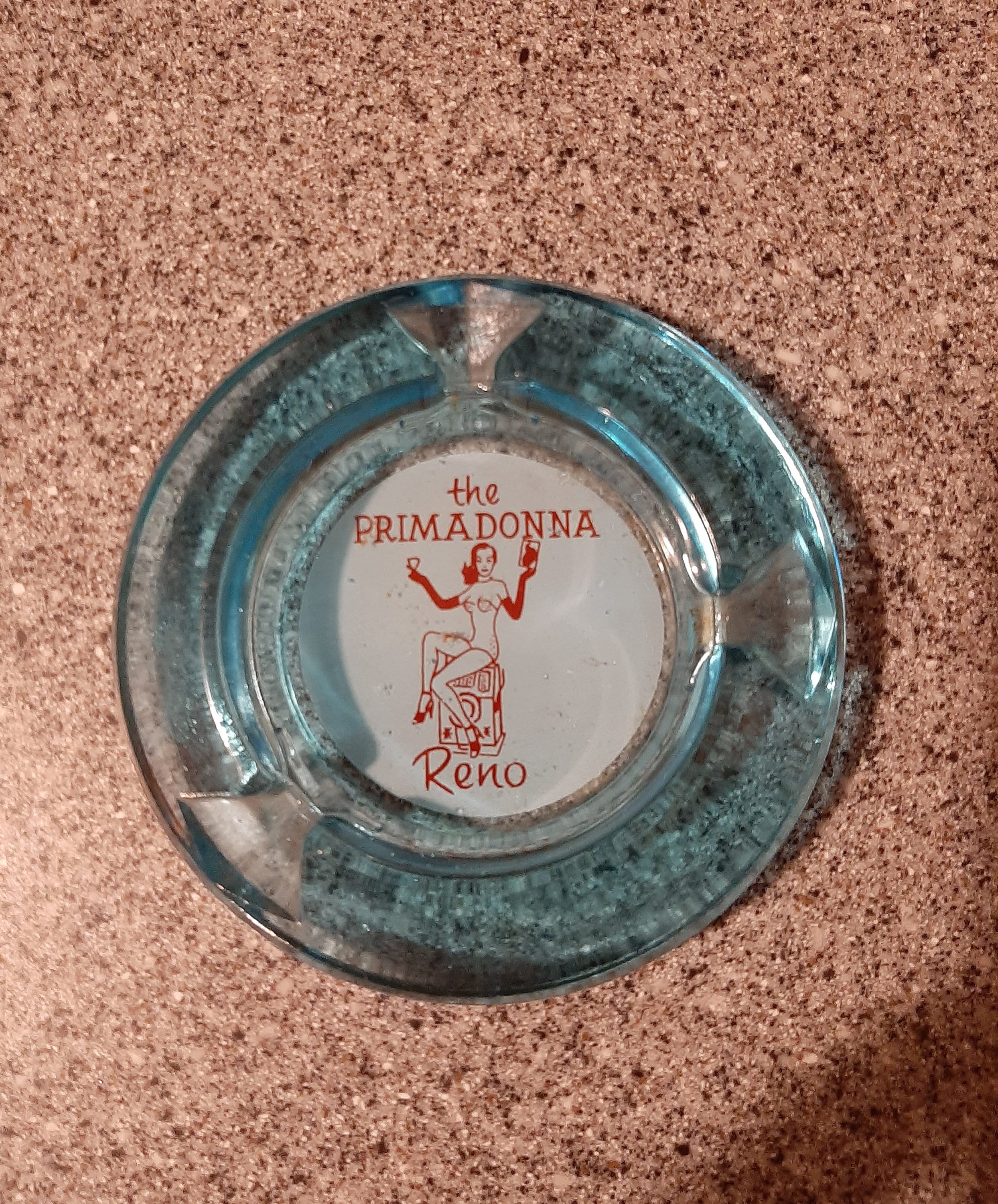 The Primadonna Reno Vintage Round Blue Glass Ashtray with Showgirl Center, Old Reno Casino Memorabilia, Vintage Casino Ashtray, Collectible