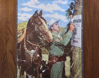 1946 Gene Autry Cardboard Frame-Tray Inlay Picture Puzzle: Vintage Cowboy Childs Jigsaw Puzzle Reward Two Gun Burke