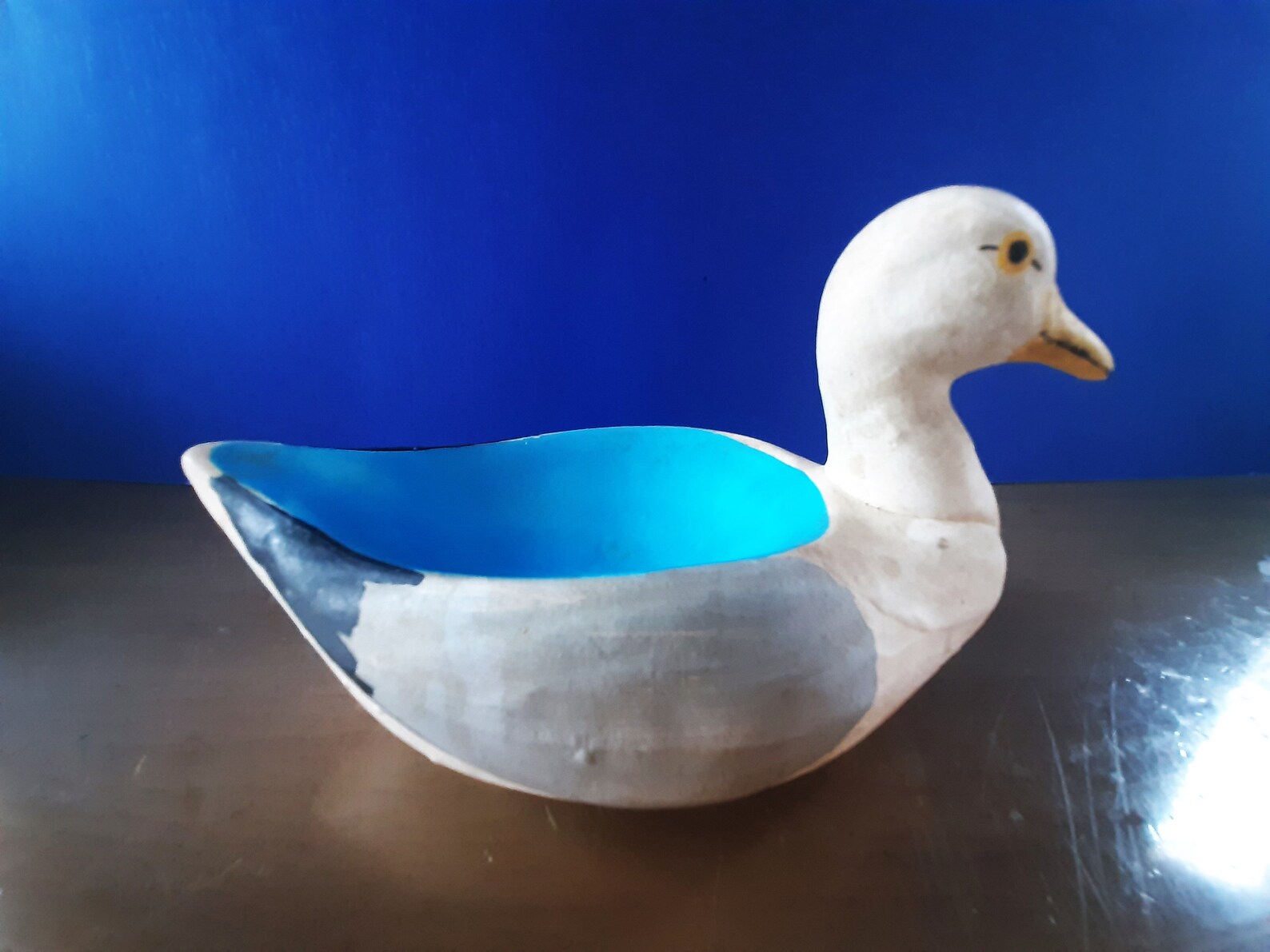 Vintage Ceramic Duck Ashtray With Bright Blue Interior, Retro Duck or