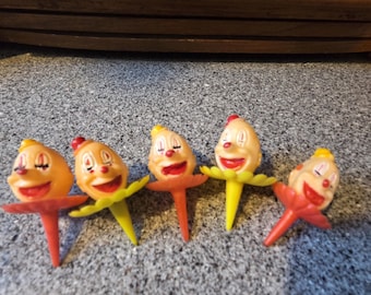 Vintage Wilton Clown Head w Ruffle Collar Cupcake Toppers:  Circus Themed Party