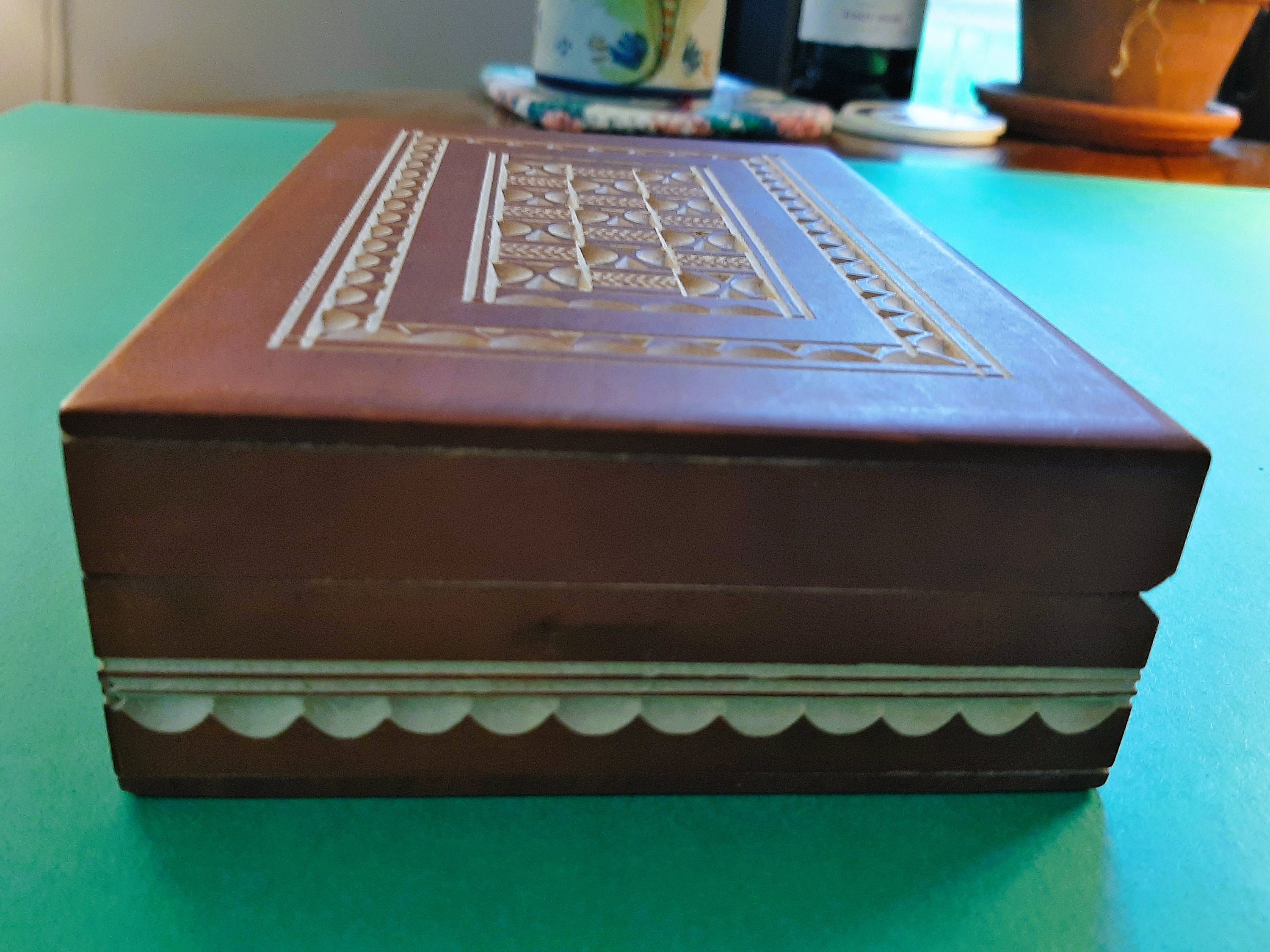 Polish Hand Carved Hinged Wooden Box. Vintage Handcrafted Polish Wooden Decorative Box, Large