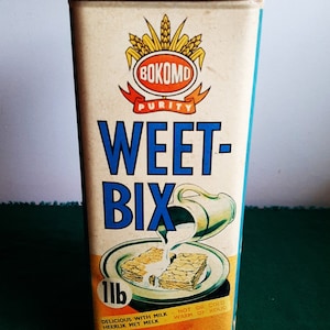 Vintage Weet Bix South African Cereal Tin Bokomo Purity, African Breakfast Food, Collectible Kitchen Tin, South African Prop