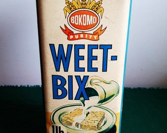 Vintage Weet Bix South African Cereal Tin Bokomo Purity, African Breakfast Food, Collectible Kitchen Tin, South African Prop