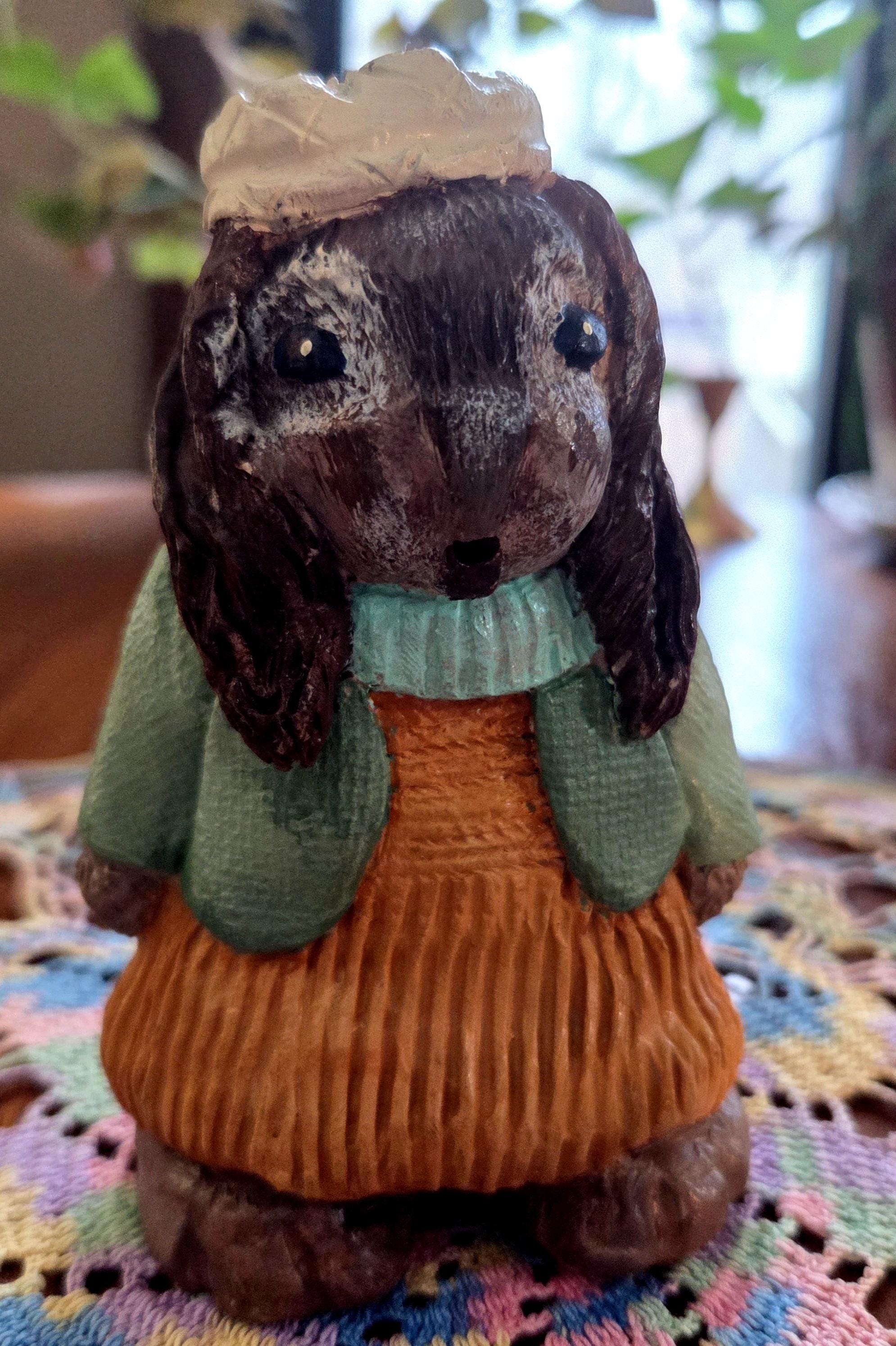 Vintage Hand Carved Resin Rabbit Figurine: Folk Art Primitive Spring ...