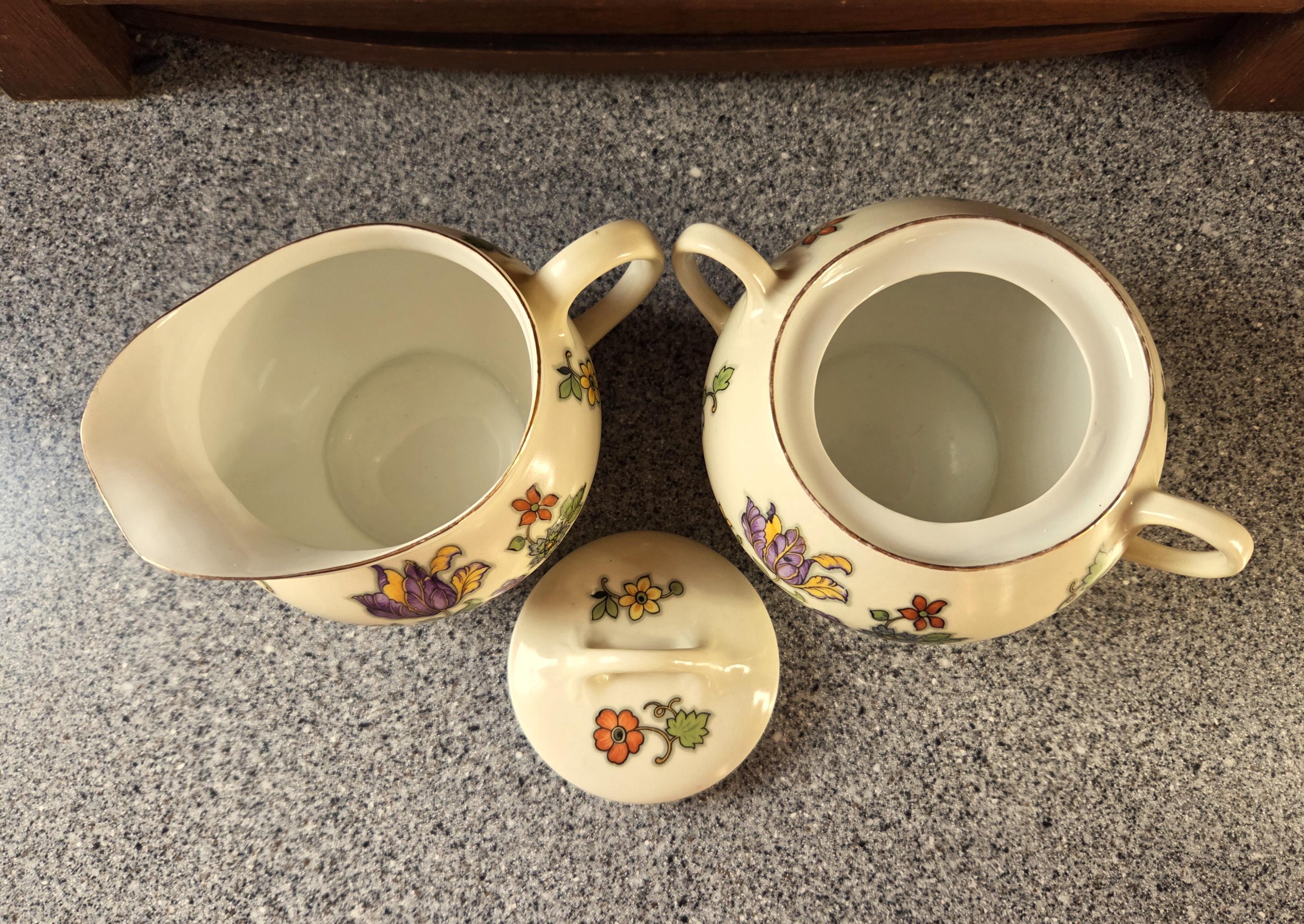 Service à Sucre Et Crémier En Porcelaine Bavaria Allemagne - Décor Fleurs Argenté