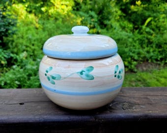 Vintage Caleca Carousel Lidded Jar: Peach, Blue & Green Cookie Jar, Made in Italy