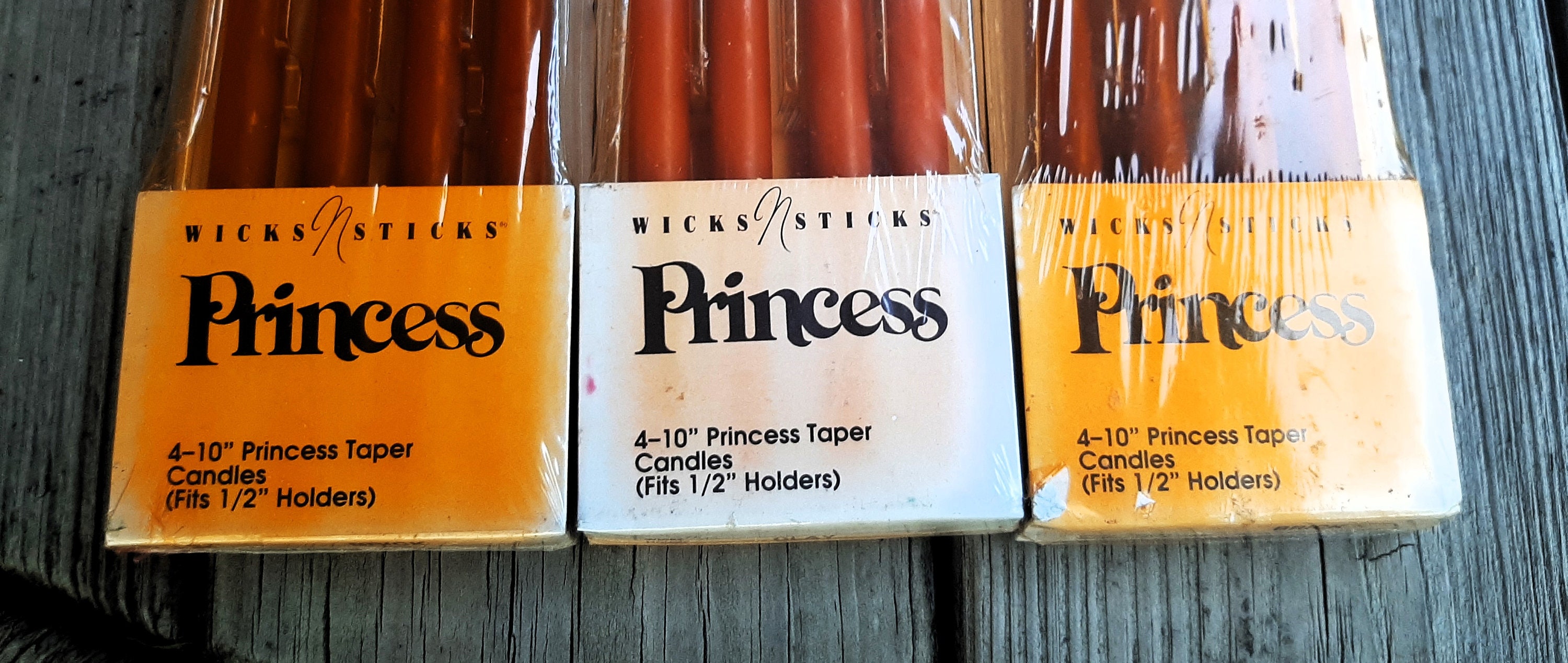 Vintage Wicks N Sticks Princess 10 Taper Candles 3 Boxes of 4, Brick and Clay Colors, Orange