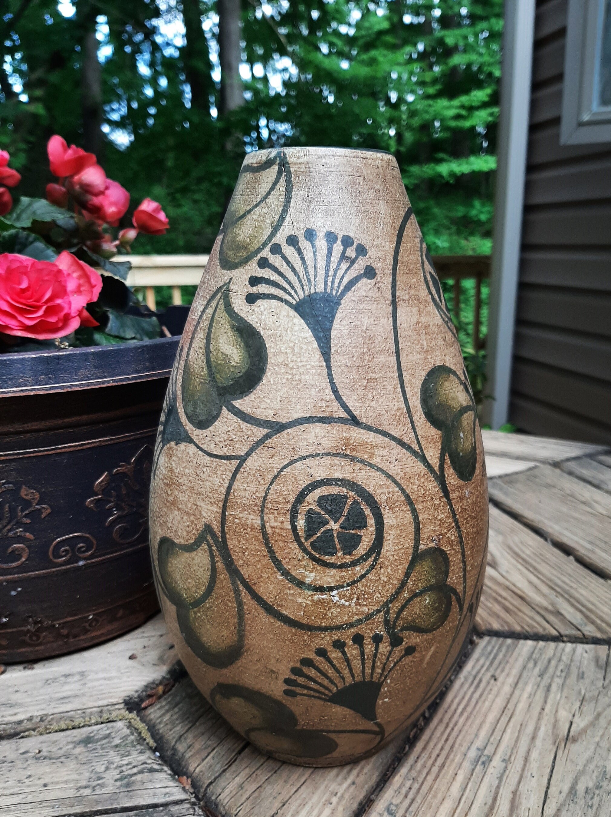 Floral Pattern Terracotta Vase - Green main image 0