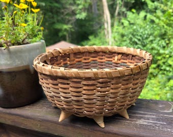 Vintage Authentic Winnebago Indian Museum Basket Indian Handicraft Wisconsin:  Ho-Chuck Native American Black Split Ash Woven Bowl