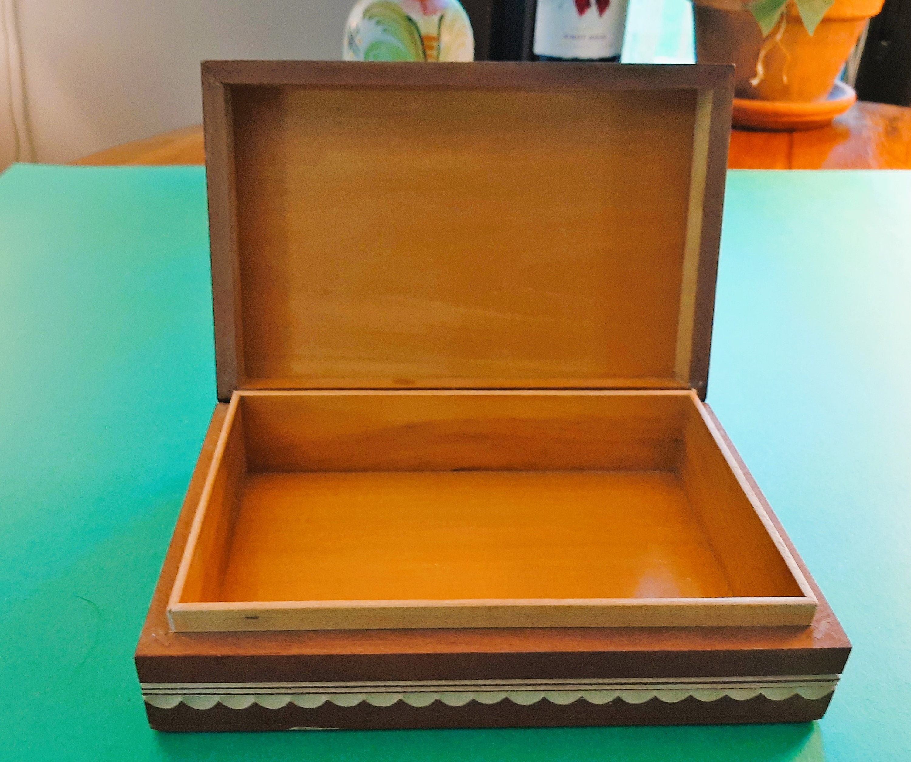 Polish Hand Carved Hinged Wooden Box. Vintage Handcrafted Polish Wooden Decorative Box, Large