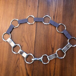 Vintage Silver Hoop Chain Link Belt W Dark Stretch Material  display picture 1