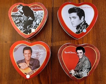 Vintage Elvis Presley Valentines Day Russell Stovers Tin 2000/2002 Elvis Presley Enterprises, Collectible Elvis Presley Chocolate Holder Tin