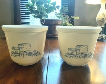 Pair of Vintage Margarine Tubs with Four Breakfast Table Scene Designs, 1970's Kitchen, Retro Margarine Containers, Vintage Plastic Storage