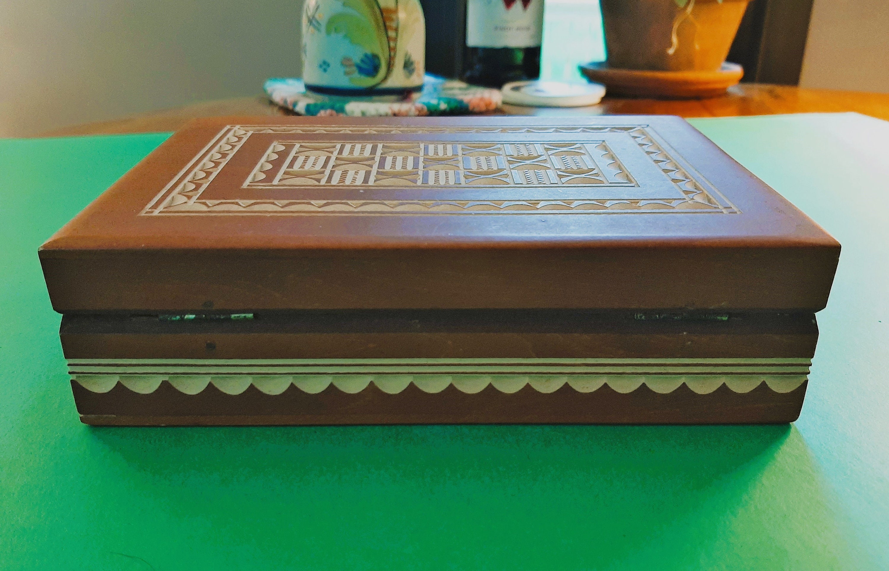 Polish Hand Carved Hinged Wooden Box. Vintage Handcrafted Polish Wooden Decorative Box, Large