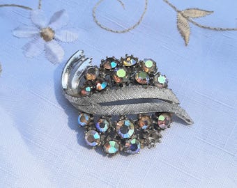 Vintage ART Aurora Borealis Rhinestone Brooch, 1950s Costume Jewelry