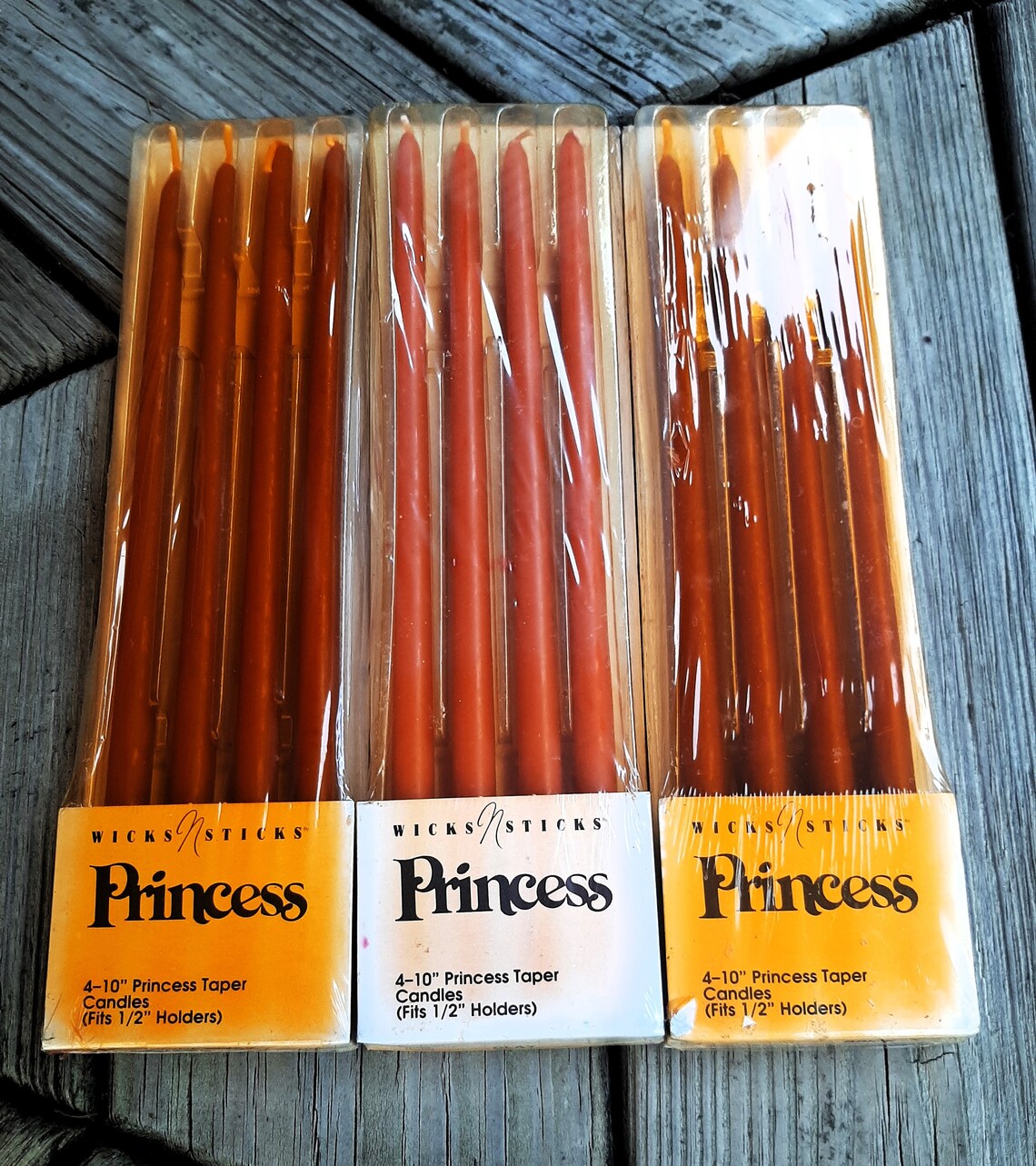 Vintage Wicks N Sticks Princess 10 Taper Candles 3 Boxes of 4, Brick and Clay Colors, Orange