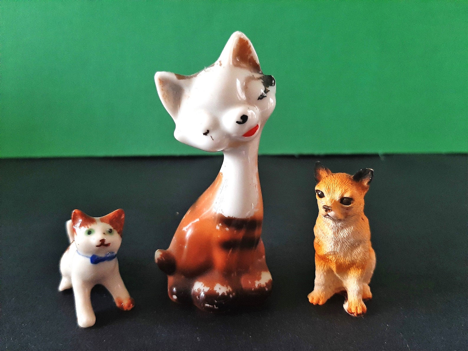 Vintage Cat Figurines Includes Miniature Cat W Bowtie, Ceramic Siamese