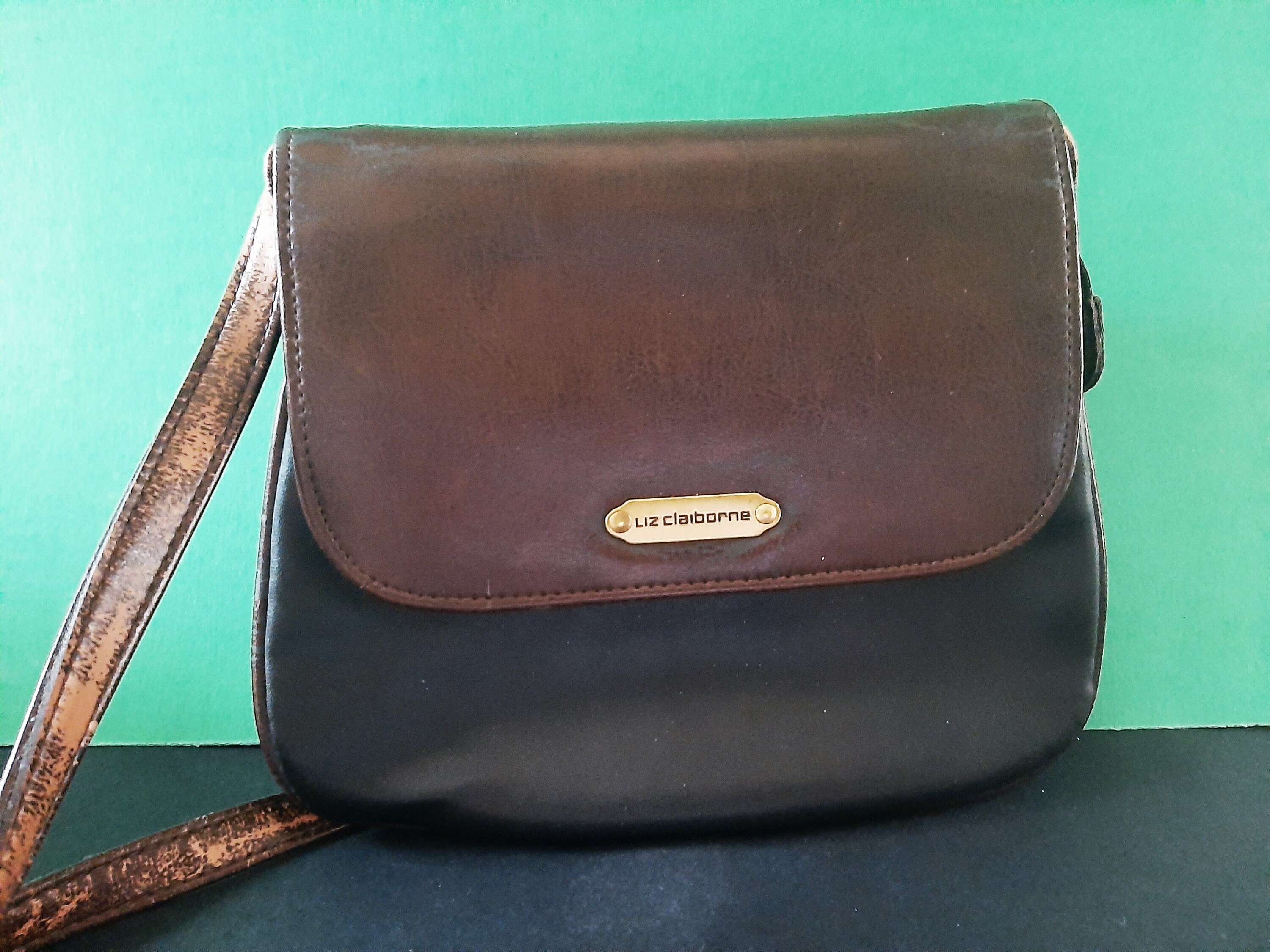 Liz Claiborne Small Leather Crossbody Bag Vintage Brown Black Leather