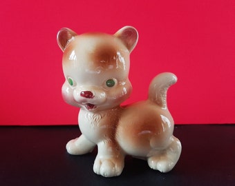 Vintage Kitsch Puppy Figurine: Big Head, Green Eyes