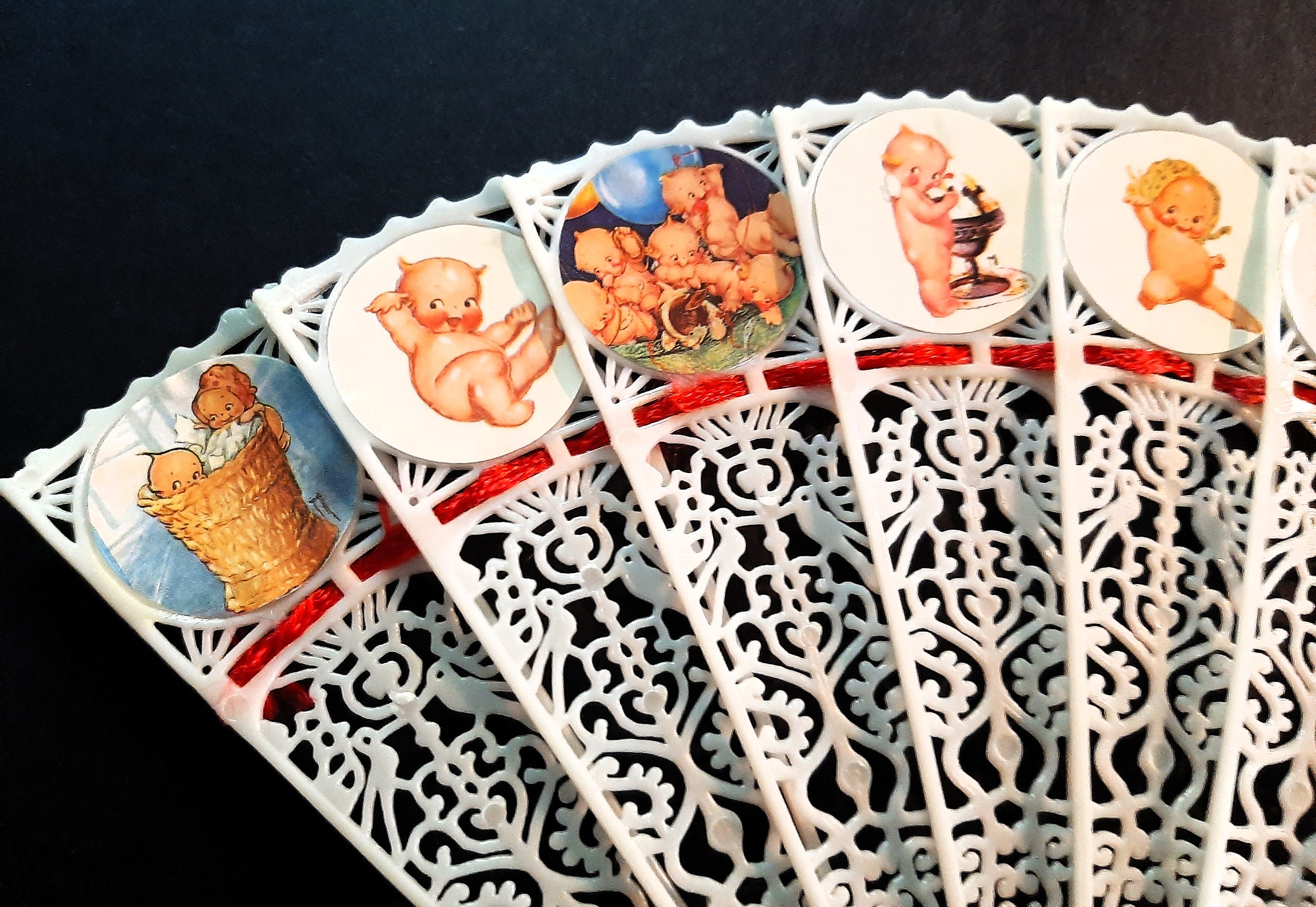 Vintage Plastic Kewpie Doll Hand Fan, Decorative Folding Fan W Kewpie