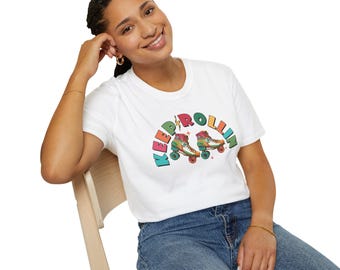 Retro Roller Skating T-Shirt, Keep Rollin' Tee, Unisex Graphic Tee, Gift for Skaters, Fun Summer Shirt, Vintage Style T-Shirt