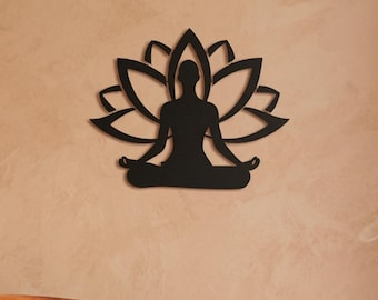Lotus Meditation Metall Wandkunst, Yoga Figur Blume Heimdeko, Zen Spirituelle Wandskulptur, Achtsamkeit Boho Wohnzimmer, Yoga Geschenk