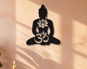 Buddha Metal Wall Art, Lotus Om Symbol Home Decor, Zen Meditation Wall Sculpture, Spiritual Buddhist Gift, Boho Living Room Decor