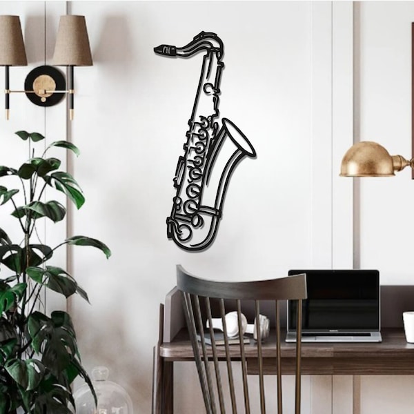 Jazz Music Contoured Saxophone Design Metal Wall Art, Music Wall Art, Jazz Decor, Music Lover Gift, Musician Gift, Saxophone Gift,Studio Art